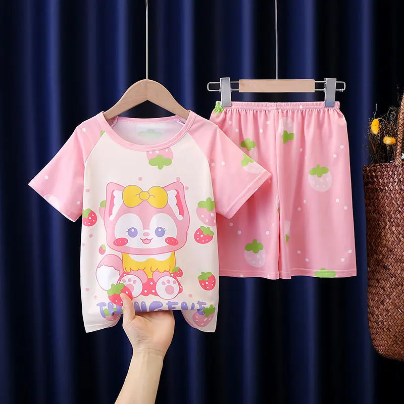 Children's Pajamas Summer Girls Short Sleeve Thin Cute Cartoon Big Kids Baby Air Conditioning Homewear Set