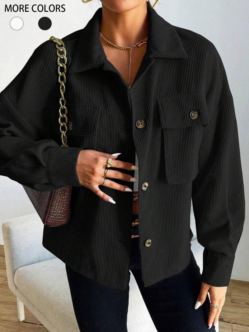 Product Introduction of Women's Solid Color Button Front Jacket, Casual Long Sleeve Outerwear for Spring & Fall, Ladies Clothes for Daily Wear Womenswear Coats 5