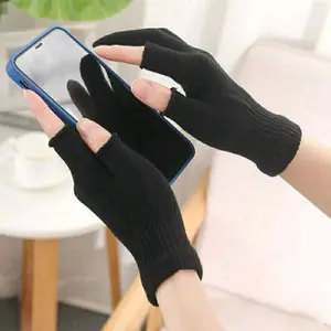 Sarung Tangan Motor Rajut Buntung 2 Jari / Sarung Tangan Rajut Dua Jari Bolong Hitam Polos Pria Wanita