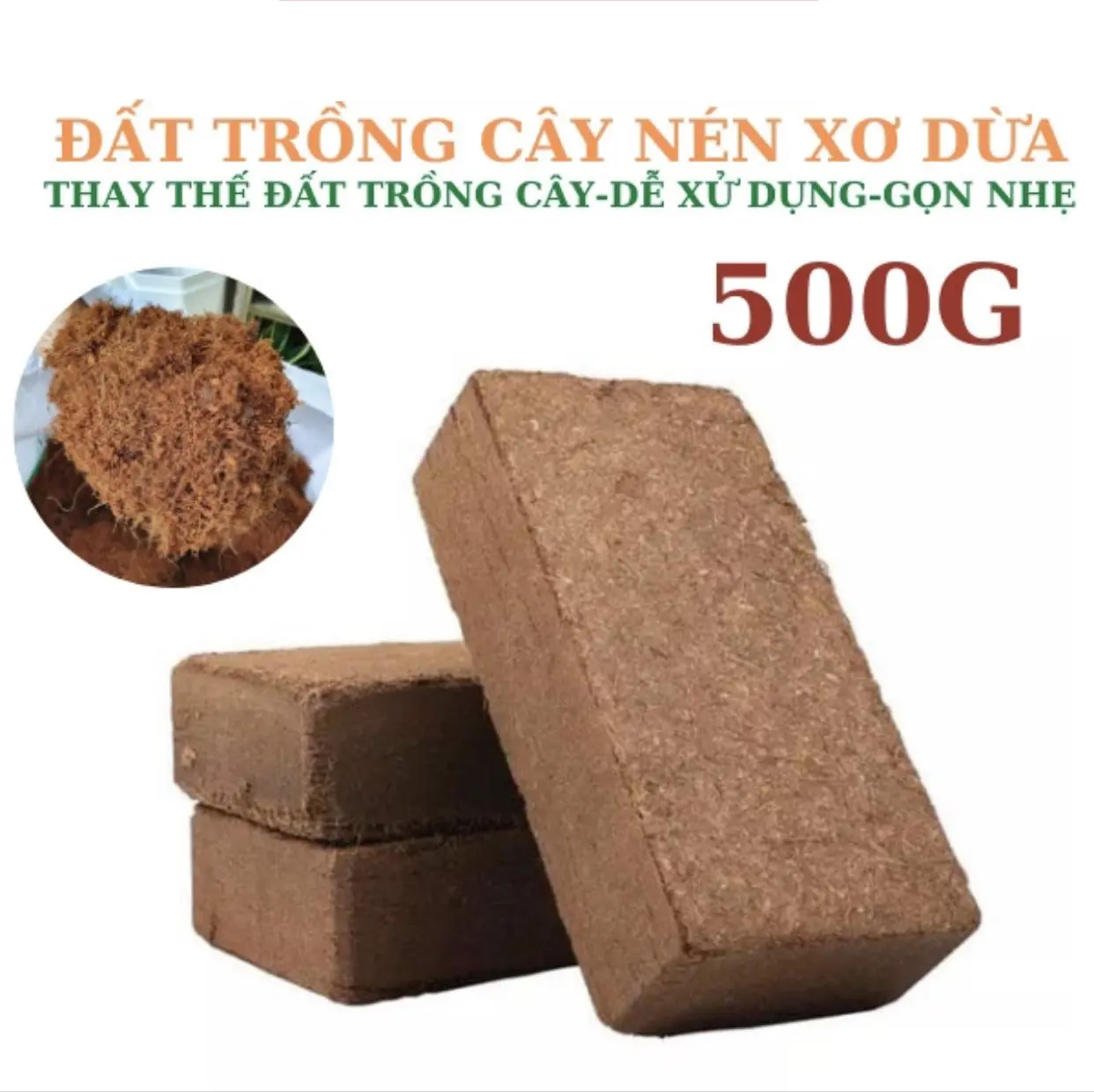 Viên nén xơ dừa 500g - Thay thế đất trồng cây, Đất trồng cây nén viên sơ dừa, đất sạch hữu cơ vi sinh, viên nén xơ dừa 500g