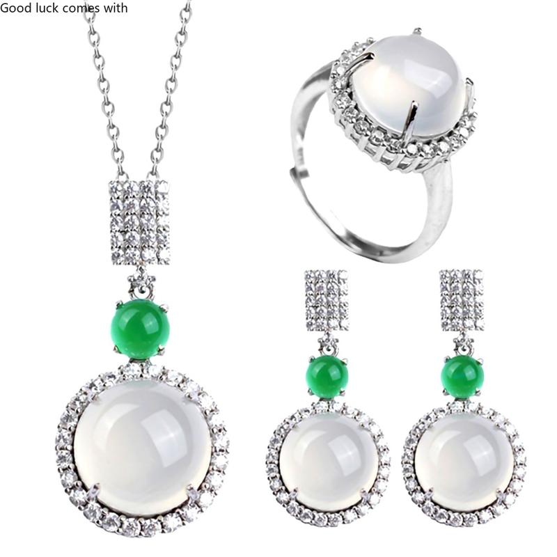 Product Introduction of Elegant Fashion Natural zircon Stud Earrings Ring Pendant Necklace Fashion accessories Set High Ice Perfect zircon Three-Piece Set Anniversary Auspicious Birthday 18
