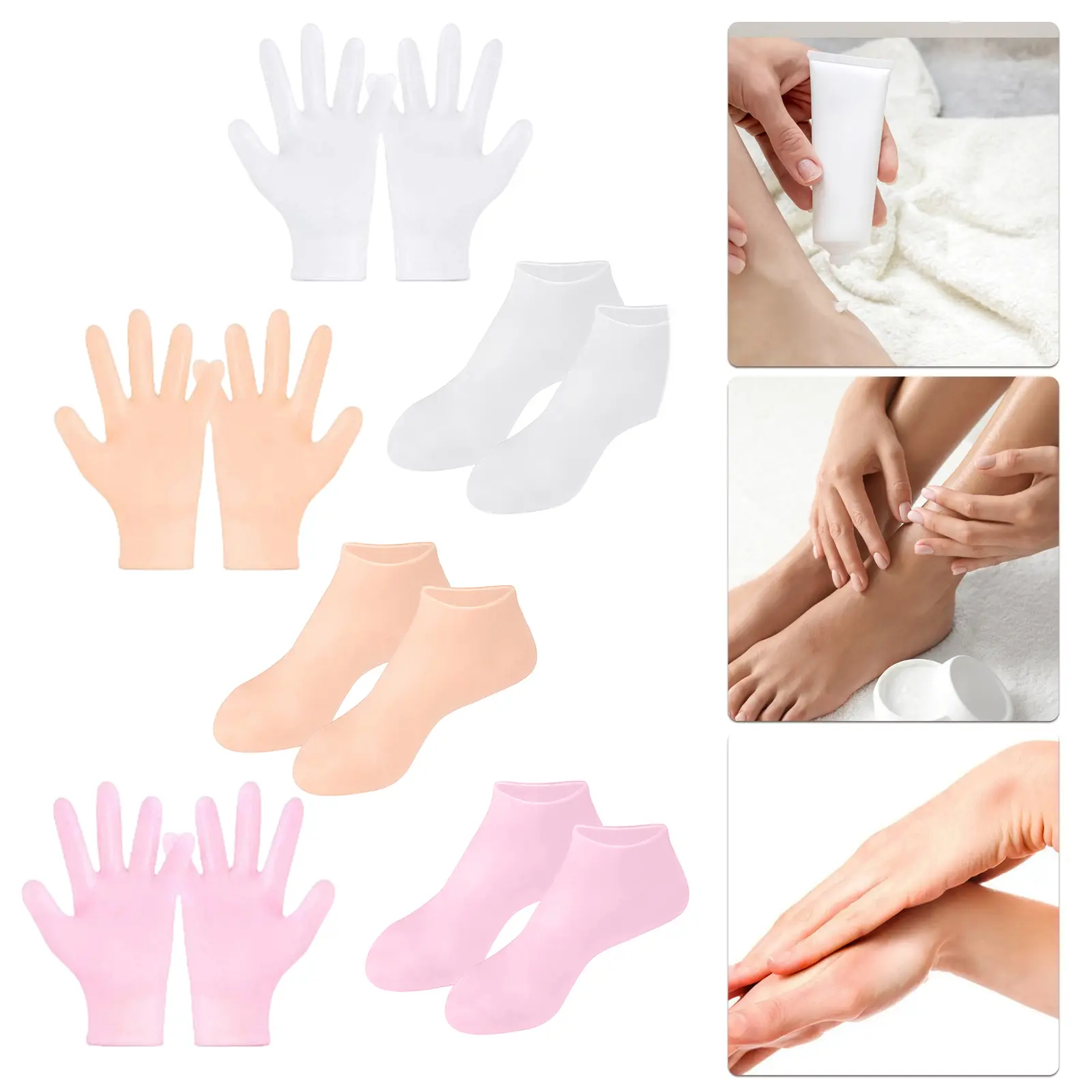 Bộ tất găng tay dưỡng ẩm, gel silicon, điều trị vết chai sần da khô và nứt nẻ, găng tay Spa, làm mềm tay và bàn chân