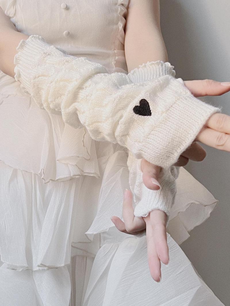 Product Introduction of Women's Cute Heart Embroidery Gloves, Fashionable Casual Trendy Y2K Knitting Arm Warmers, Gift for Sister, Fashionable Accessories for Daily Wear Christmas Gift, Christmas Gifts for Girlfriend, Valentine's Day, Gift 7