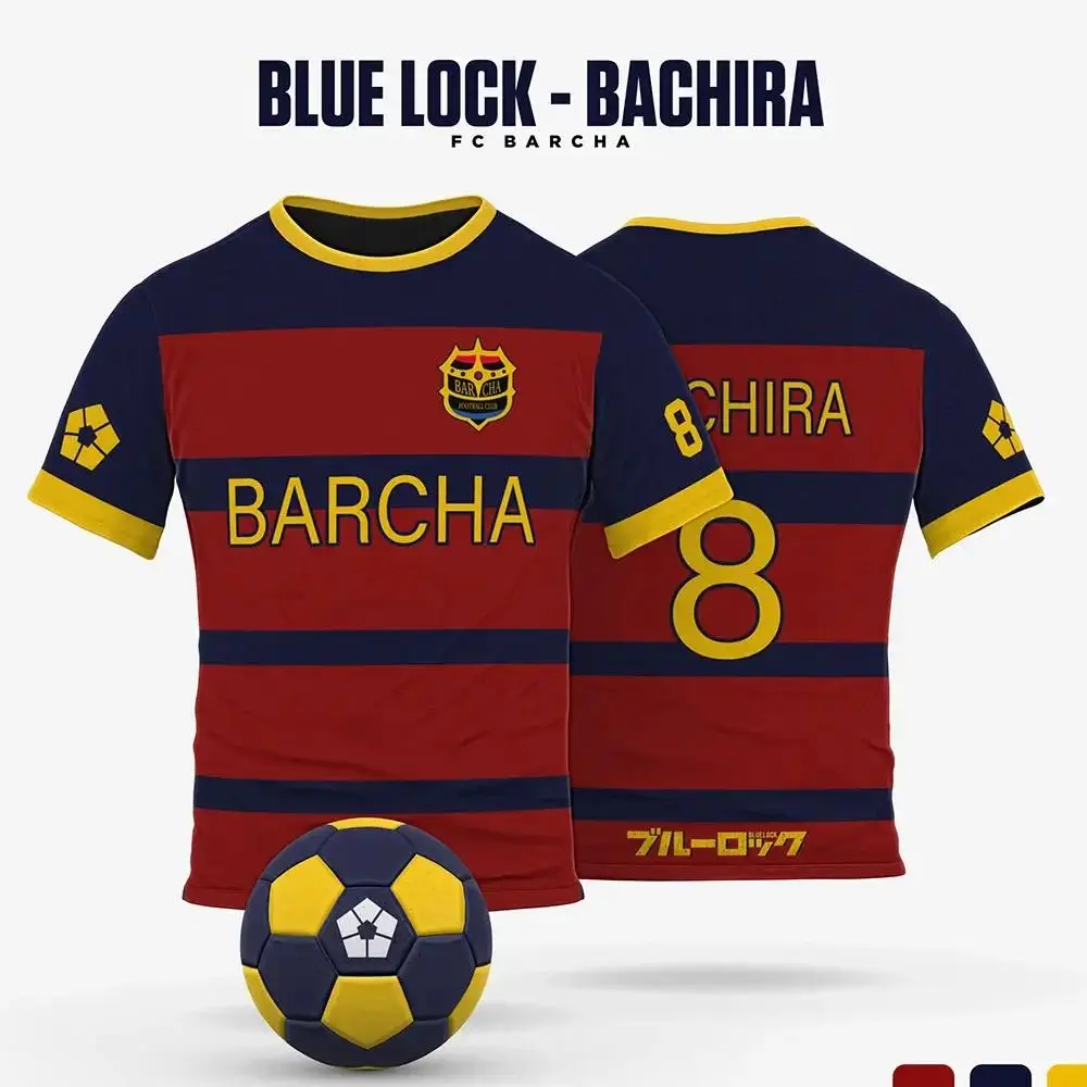 Áo phôngXanh Biển Lock FC Barcha dành cho nam và nữ, áo phông ngắn tay, phim hoạt hình, Anime, Cosplay, mùa hè, thời trang 2024 Menswear Kem Shirt