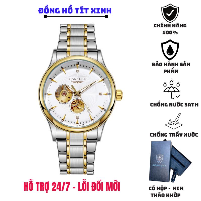 Đồng hồ cơ nam tích cót tự động chính hãng Longlux sang trọng lịch lãm chống thấm nước 3ATM mặt kính sapphire Đeo Tay Watch Caro đồnghồcơ nam đồnghồcơ khí