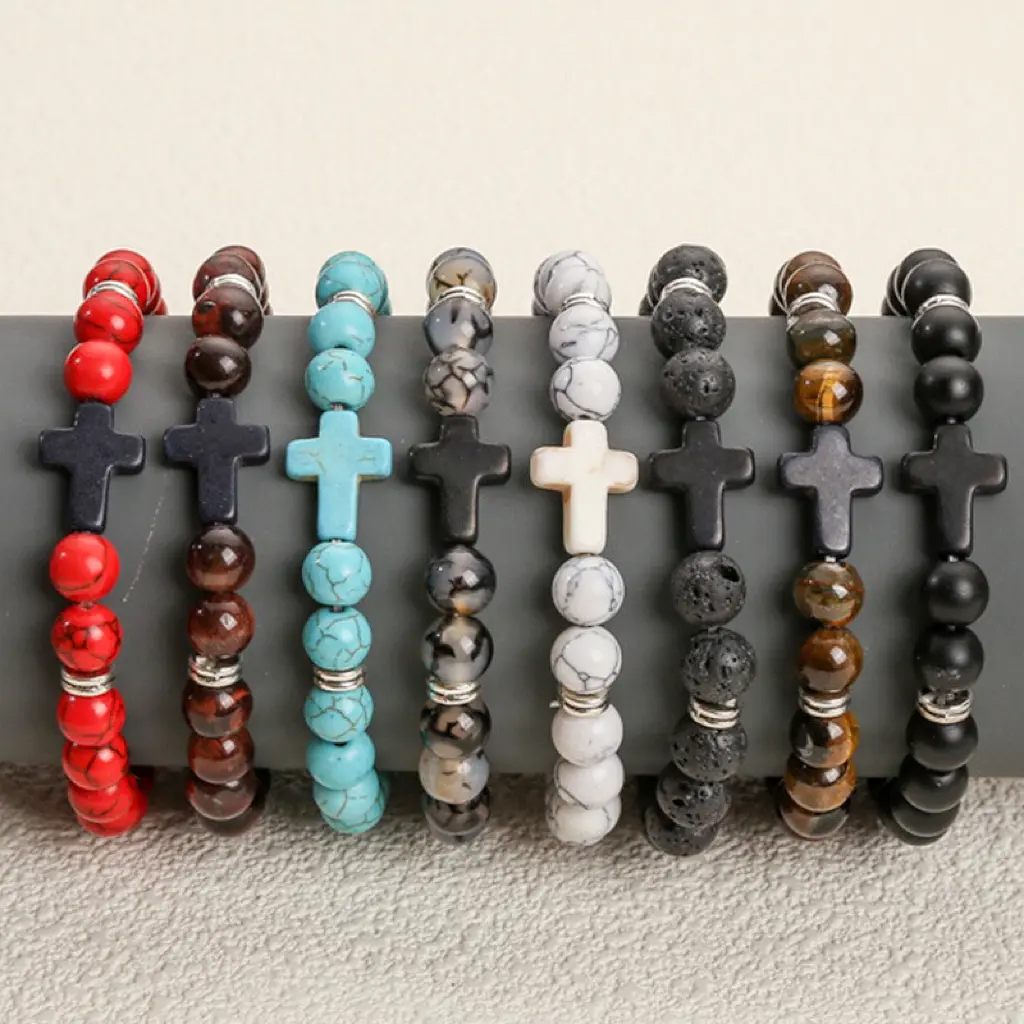 There are all kinds of European and American style natural stone cross bracelets