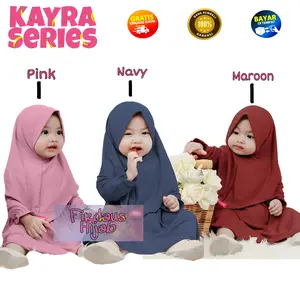 Gamis Bayi Kayra Series 0-18 bulan Bahan Jersey Super Lembut Baju Anak Perempuan Muslim Free Jilbab Panjang Syari Nyaman