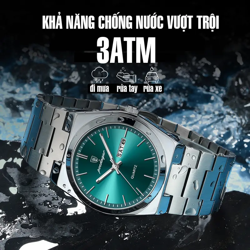 Đồng hồ nam dây thép đúc PRX N246 mặt xanh sang trọng lịch thứ ngày tự động chống nước sinh hoạt 3ATM mặt kính mineral bảo hành 24 tháng watch men 4