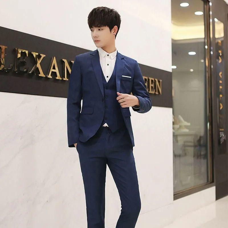 Bộ Đồ Nam, Phong Cách Hàn Quốc, Ruoshuai, Dáng Ôm, Trang Phục Thường Ngày Thích Hợp Cho Công Sở, Chuyên Nghiệp Và Trang Trọng, Thích Hợp Cho Đám Cưới, Thích Hợp Cho Chú Rể, Bộ Đồ Trang Trọng, Bộ Ba Mảnh 1