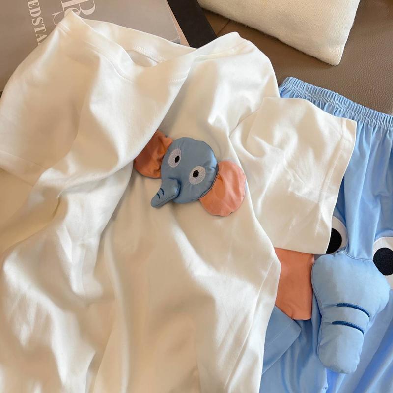 Product Introduction of Bộ Đồ Ngủ Mùa Hè, Phong Cách OOTD, Thiết Kế Hoạt Hình Cặp Đôi, ngắn Tay, Mỏng, Nam Và Nữ, Quần Đùi Mũi Voi Dễ Thương Và Vui Nhộn, Thích Hợp Cho Học Sinh, Bộ Đồ Mặc Nhà 5