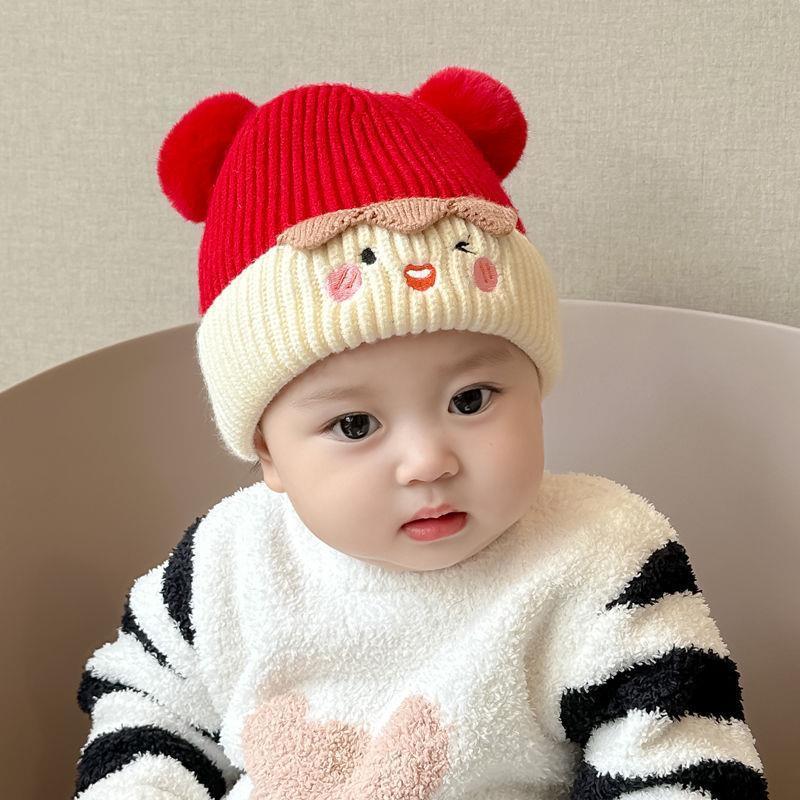 Product Introduction of Cute Warm Fur Ball Earmuffs Hat Autumn and Winter Baby Hat Woolen Cap Baby New Year Red Winter Thockening 6