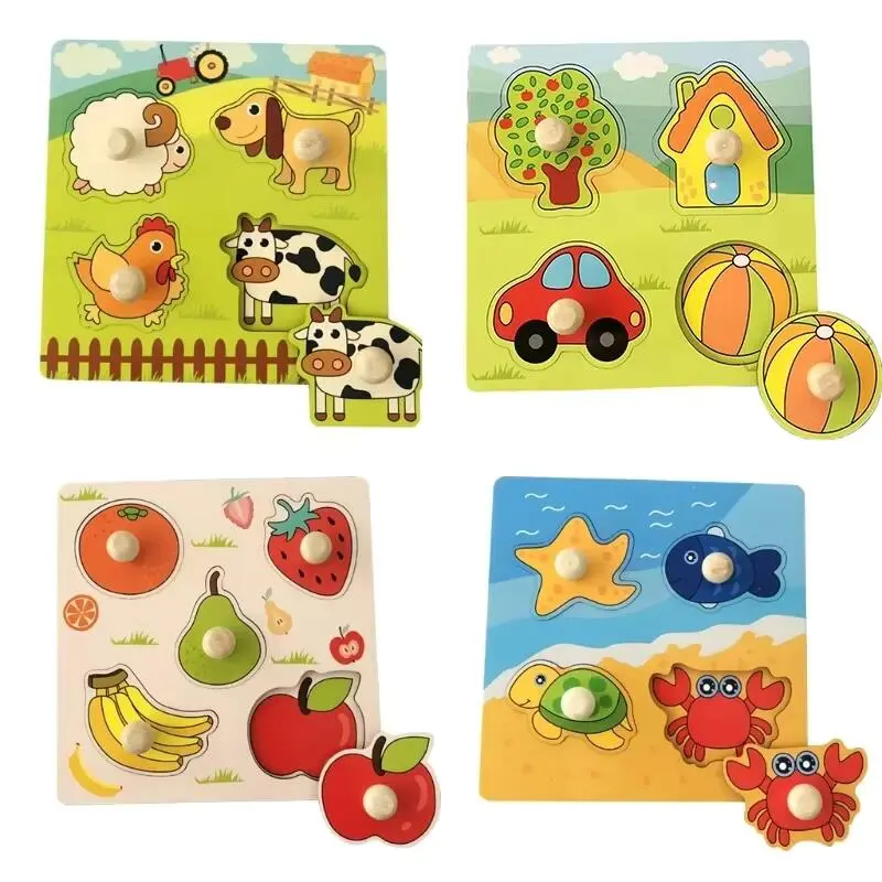 Montessori Baby Toys 3D Wooden Puzzles Children'S Hand Scratch Board Puzzle Kids Early Learning Eduion Fruit Cognitive Toy