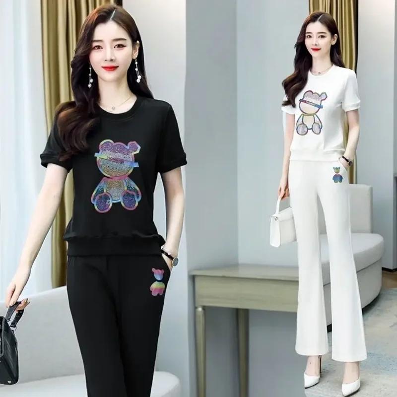 Bộ Đồ 2 Món Thể Thao Thường Ngày Ngoại Cỡ Thời Trang Nữ, Bộ Sưu Tập Mùa Hè Mới 2024, Phong Cách Trẻ Trung Và Bó Sát, Quần Ống Loe, Bộ Đồ Hợp Xu hướng 2