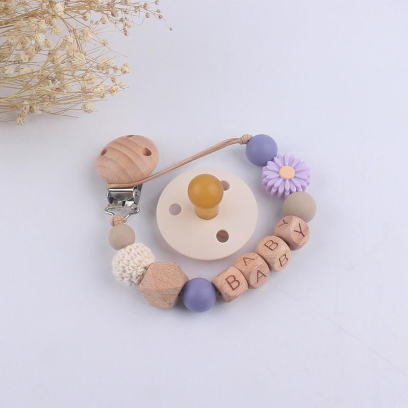 Product Introduction of YOBABY Cute Adjustable Pacifier Holder Clips Anti-lost Dummy Nipple Baby Pacifier Chain Wood Letter Baby Teether Toys Straps Toddler 9