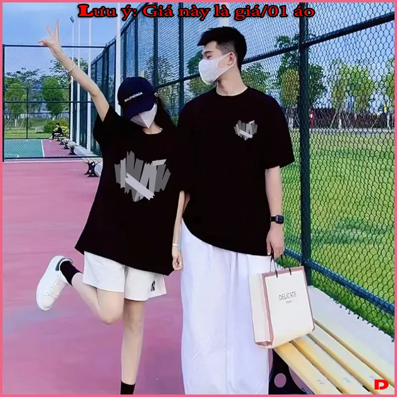 Áo đôi (Giá/01 áo), Áo Phông UNISEX TRÁI TIM SỌC nam nữ - Baggy rộng phong cách Hàn Quốc thời trang