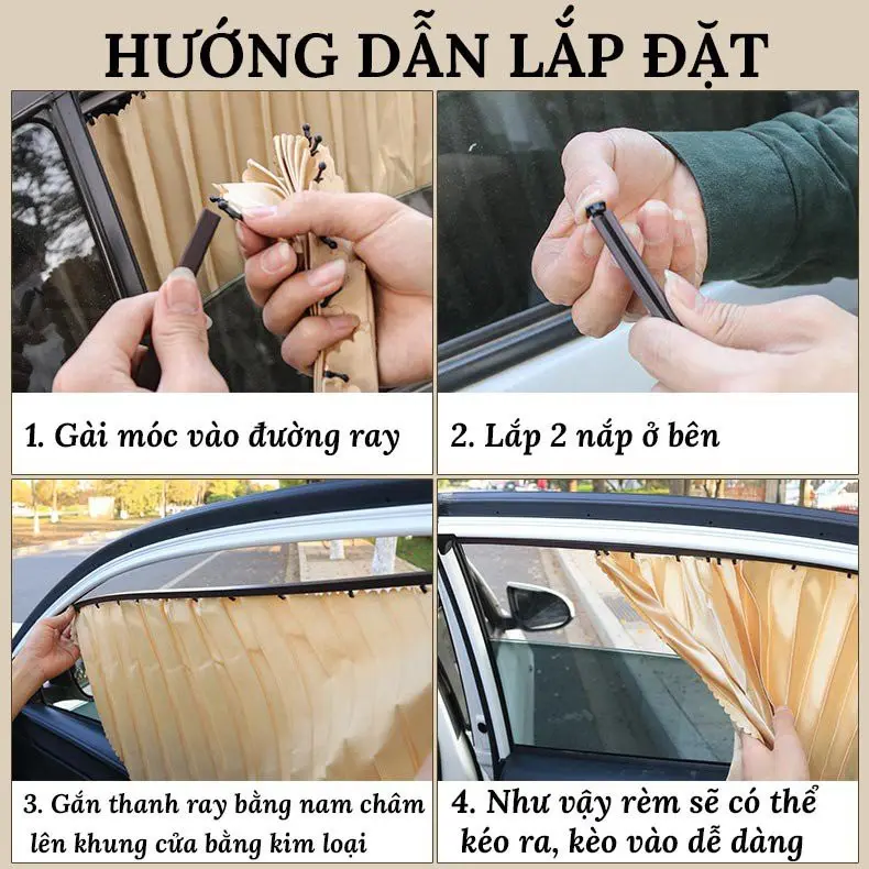 Bộ 4 Rèm Chắn Nắng ô tô xe hơi xe con chất liệu vải - che nắng hiện đại, Sỉ lẻ phụ kiện ô tô 4