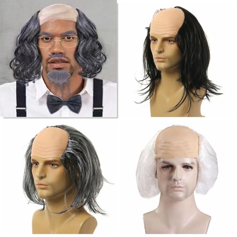 Product Introduction of Party Cosplay Props Funny Bald Wig Curly False Old Man Bald Wig Straight Fluffy Halloween Balding Wig Masquerade Show 9