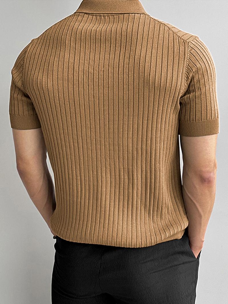 Product Introduction of Men's Solid Textured Short Sleeve Polo Shirt, Regular Fit Casual Fashion Button Front Collared Knitting Top for Summer, Fashion Men's Clothes for Daily Wear 4