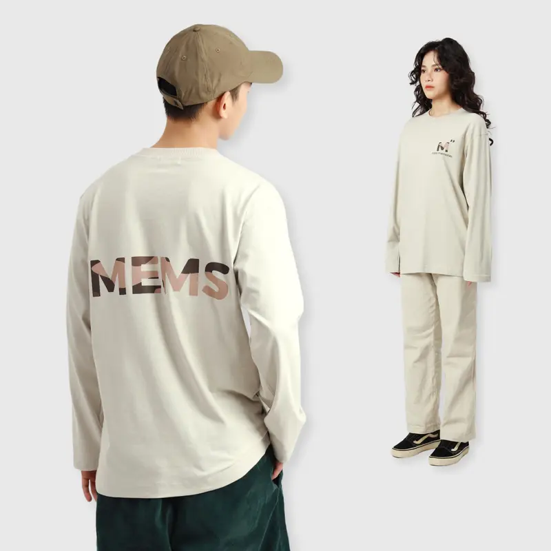 Moutain long sleeves | MEMS Áo thun cotton nam nữ tay dài cổ tròn in logo màu thiên nhiên 0