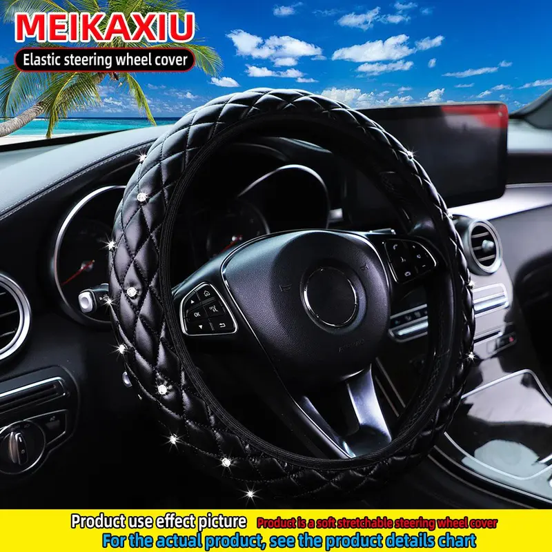 Rhinestone Decor Car Steering Wheel Cover, Fashionable Car Steering Wheel Protector, Universal Car Interior Decoration Accessories for Women & Girls 4