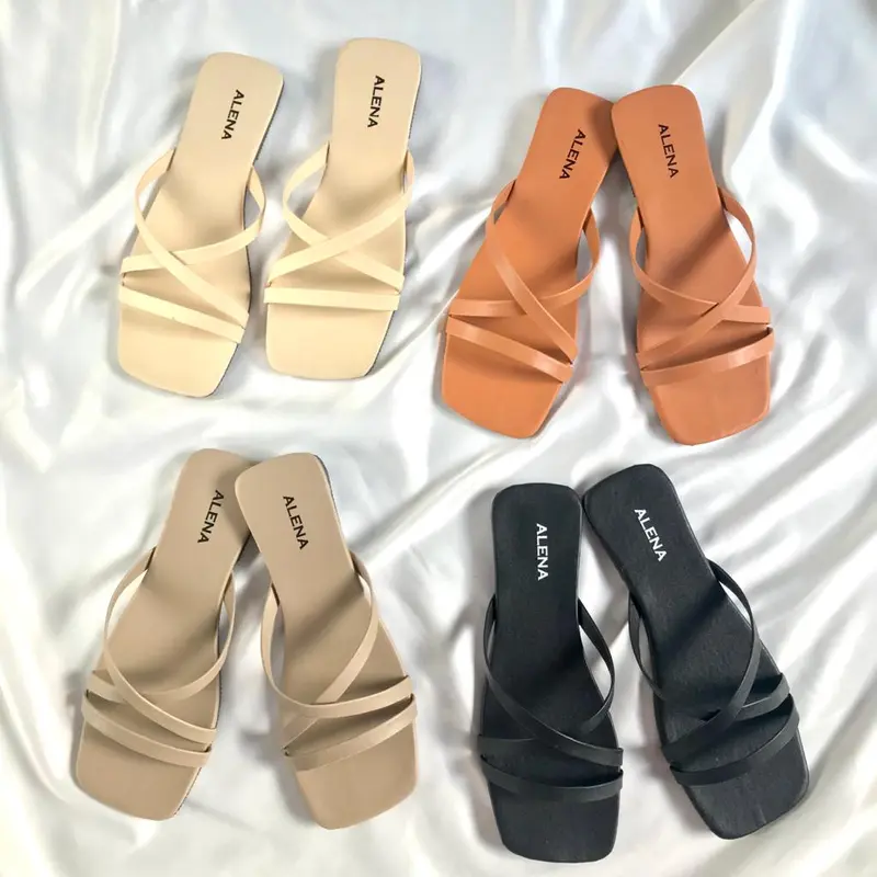 Sandal Wanita Teplek Tali Silang Flat Polos Tanpa Hak D-1 1