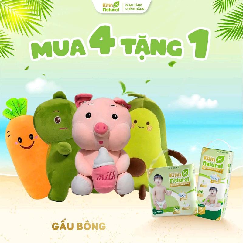 [COMBO 4 BỊCH TẶNG GẤU] Tã Kitin Natural tinh chất trà xanh dành cho bé, đầy đủ size dán và quần Voi Nhộng Chũn