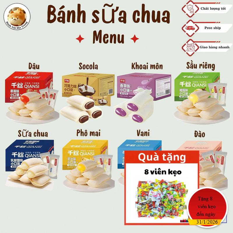 Thùng bánh mix ăn vặt sữa chua túi nhỏ có mix 8 vị :socola khoai mon sữa chua đào dâu vani sầu riêng và phô mai. Combo ăn nhẹ bánh ăn vặt 1 thùng tất cả loại đồ ăn vặt hottrend bánh ngon ăn vặt chính hãng đồ ăn vặt ngon đồ ăn vặt ngon