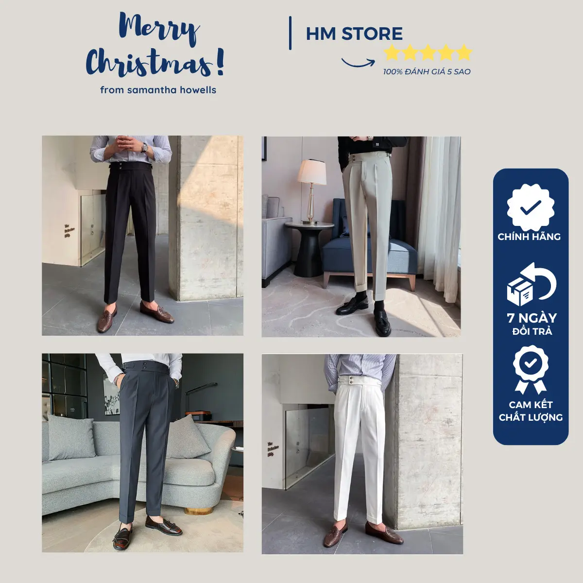 Quần Âu Nam Cạp Cao 2 Khuy Phong Cách Hàn Quốc , Chất Vải Tăm Lỳ Dày Dặn , Co Giãn Chống Nhăn