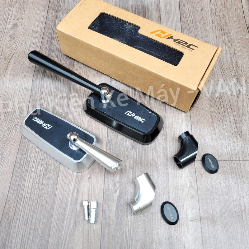 Kính Gương Chiếu Hậu Xe Máy H2C Mẫu Vuông Nhôm CNC Nguyên Khối Đen Bạc