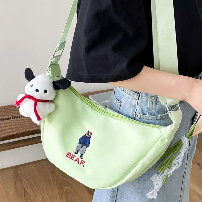 Crossbody Japanese and Korean Bags Simple Messenger Bag Women's Canvas Small Bag Dumpling Bag Casual All-Match Shoulder Bag Trendy Bag Selempang Handbags Cloth Bag