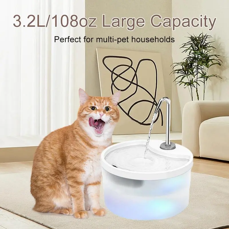 3.2L/108oz Pet Water Fountain, Ultra Quiet Pet Water Fountain, Circulating Filtration and Easy Cleaning, Suitable for Cats and Dogs Indoor 5