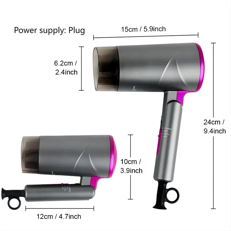 1200W Portable Foldable Hair Dryer, 1 Box Professional High-speed Hair Dryer with 3-speed Hot and Cold Wind Adjustment, Suitable for Home & Travel 1
