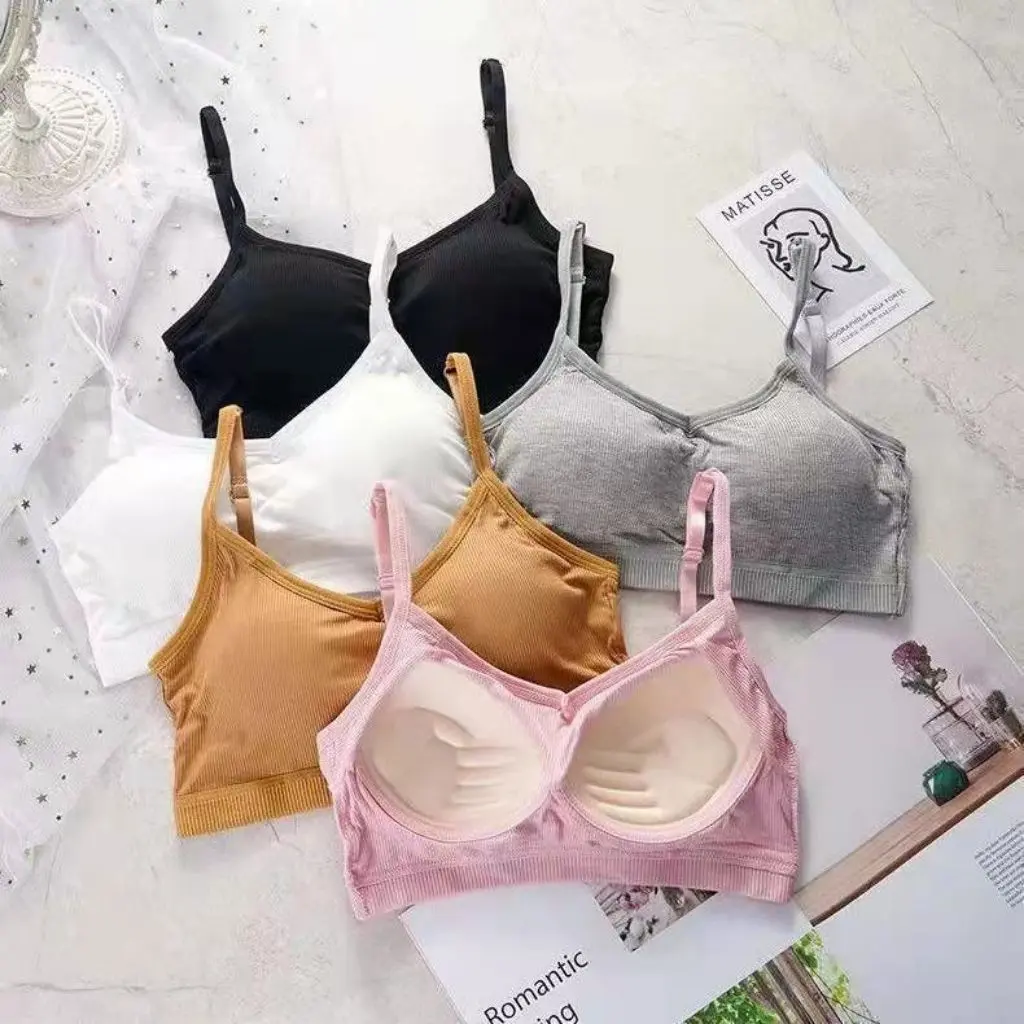 Áo bra nữ học sinh đệm mút ngực mỏng, áo lót đệm bàn tay nâng ngực JOCOSI B727 Cotton Thun Women Tua Rua Top nội  y  nữ