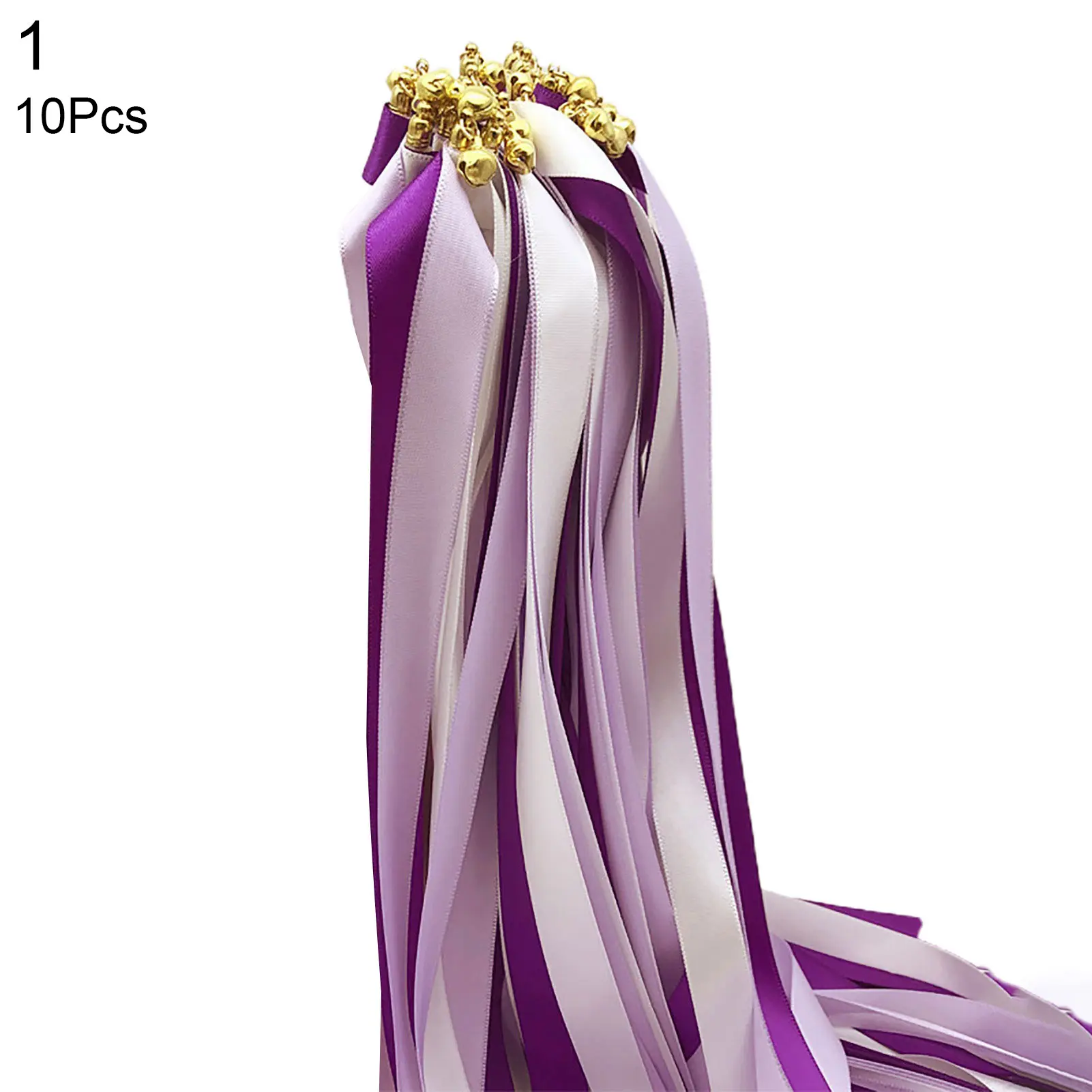 Neilittxi 10Pcs Handheld Ribbon with Wooden Stick Bell Wedding Party Props Decoration