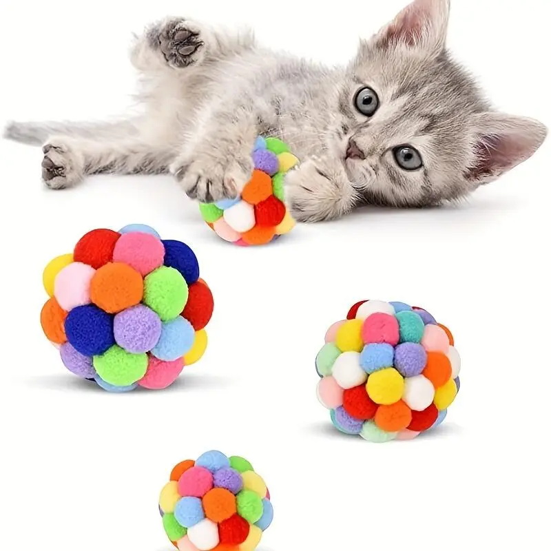 3-Pack Plush Cat Toys: Elastic Ball & Trailer. Interactive Play. Pet Supplies Must-Have!