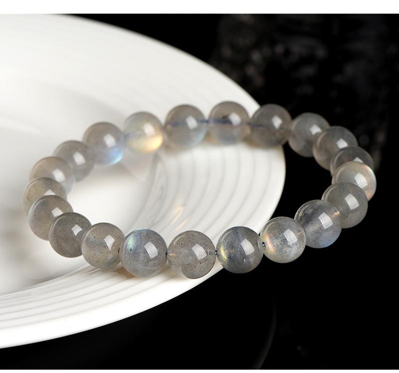 Product Introduction of Crystal Natural Moonstone Loose Beads Bracelet Net Body Color Light Gray Moonlight Labradorite round Beads Bracelet 15