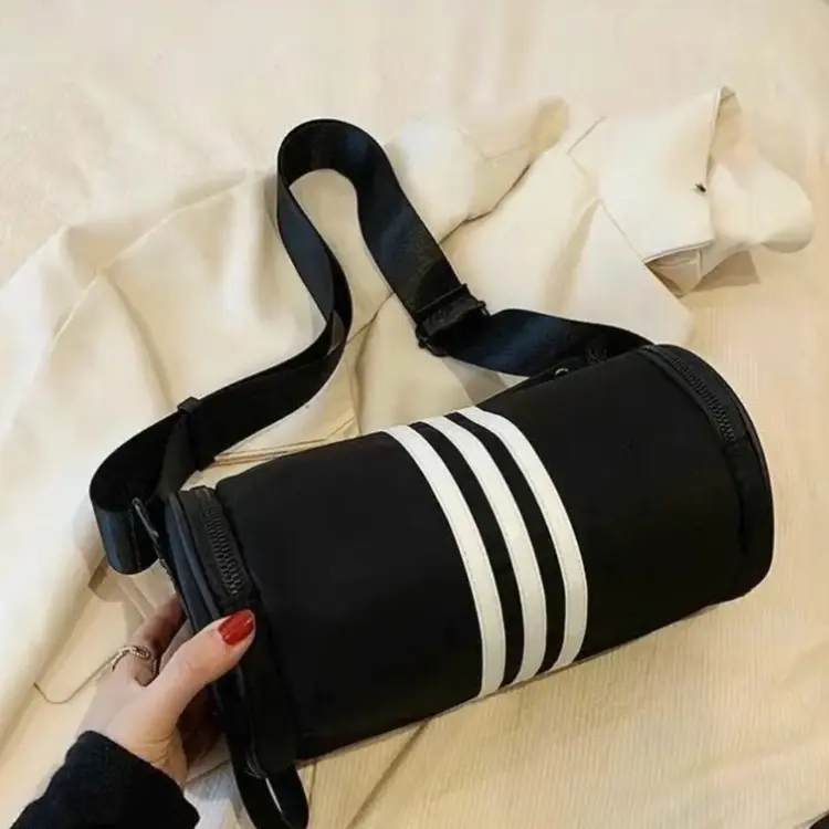 Túi Đeo Chéo Trống Tròn Mini 3 Xọc Kẻ . Phong Cách Nhẹ Nhàng Cho Nam Nữ Bag Nhung Đeo Vai Tote