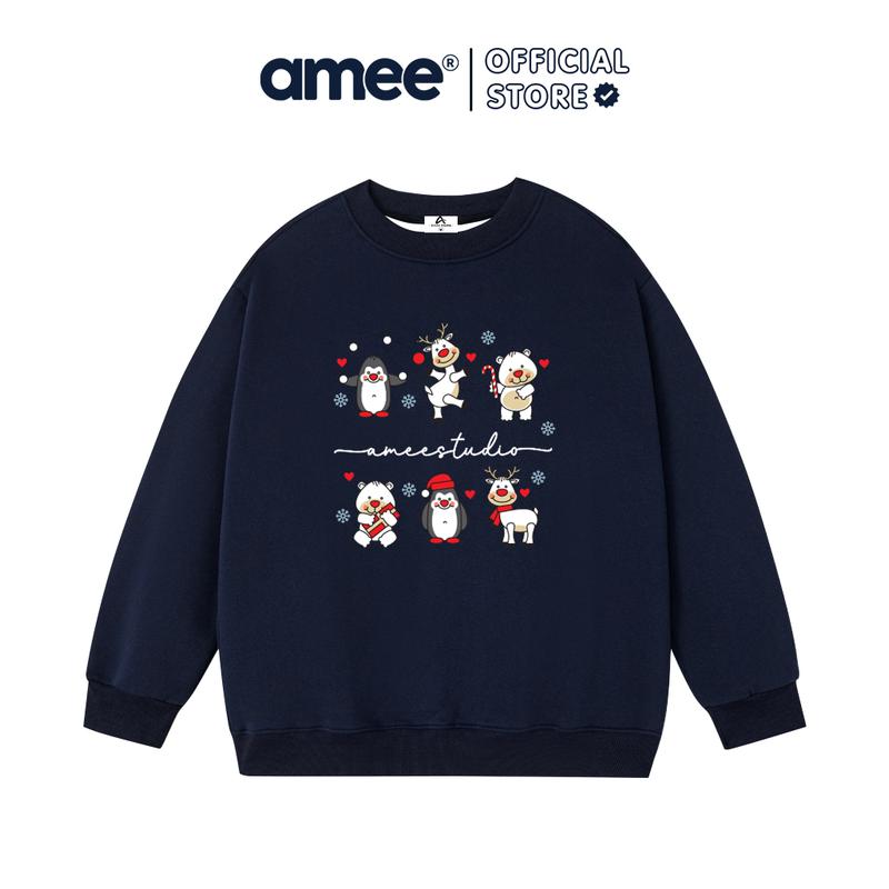  Amee Studio Áo Sweater Nỉ Lông Cáo Form Rộng Christmas Animals Size M L XL Chất Liệu Cotton In Pet Cao Cấp 