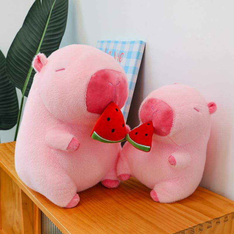 Gấu Bông Chuột Capybara Hồng Miệng Dưa Hấu 30cm (Miệng Liền) - Thú Bông Thú Nhồi Bông Toy Đồ Chơi