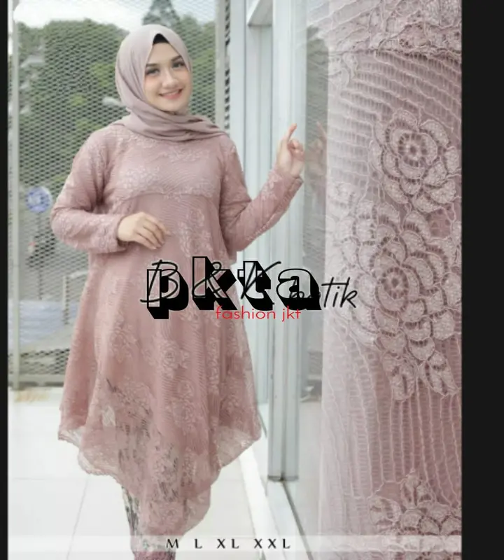 Setelan Kebaya Brokat Menceng/Miring Liza Koleksi Atasan Kondangan Tunik Panjang - Batik, Dress 7