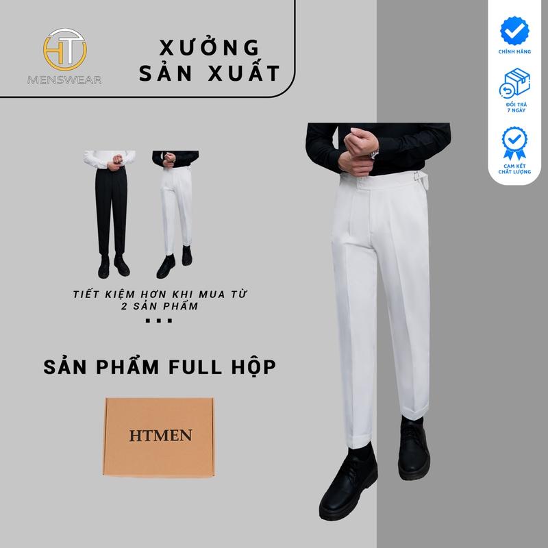 XẢ KHO vải cao cấp không đổi trả Quần âu nam HT Menswear Pants Đen chất vải lạnh 2 biên cao cấp dáng baggy hack chiều cao - Cotton hàng loại 1