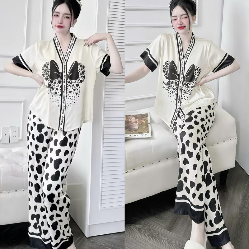 Bộ Ngủ Pijama Cộc Tay Quần dài Hisexy Set Ngủ Pijama Lụa Latin Cao Cấp mềm mịn P17 Women Nữ