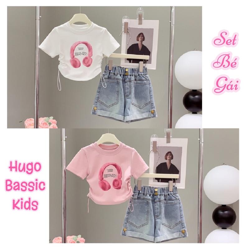Hugokids Set Bộ Cộc Tai Nghe Quần Short Jean Cho Bé Gái 12-29kg Len Cotton quần áo đồ tết set đồ bé gái