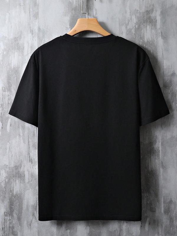 Men's Slogan Graphic Round Neck Tee, Summer Clothes, Regular Fit Short Sleeve Crew Neck T-Shirt for Daily Outdoor Wear, Casual Comfy Knitting Top for Summer 1