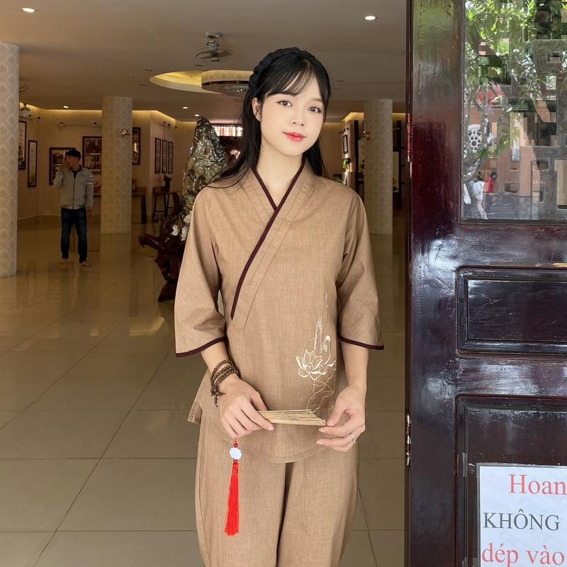 Set đồ thời trang nữ đi chùa chéo thêu an Áo 0