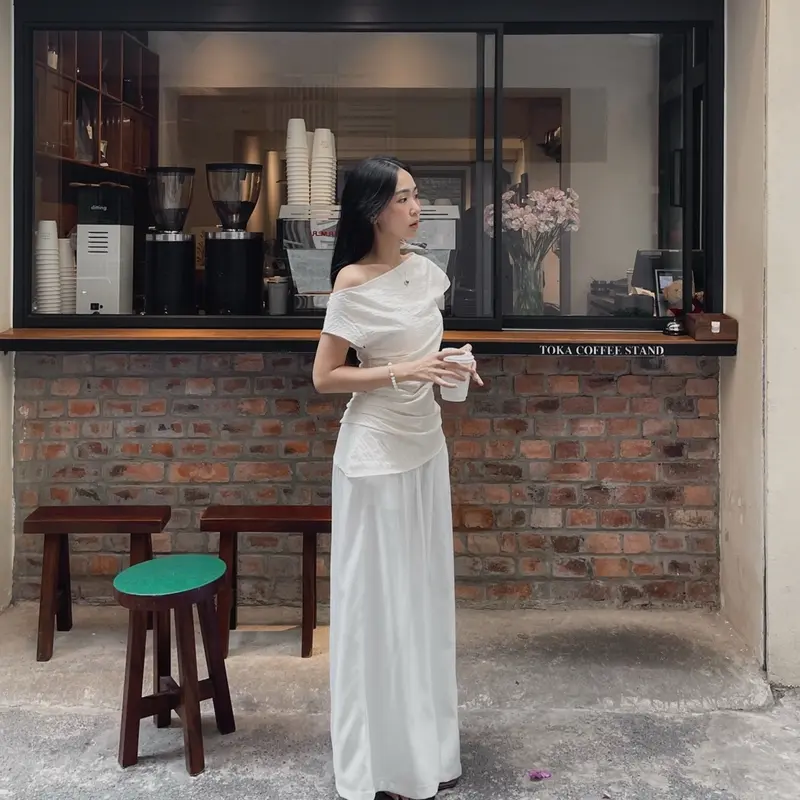 CẨM| Áo lệch vai nữ màu Kem tiêu “ Cẩm” Top siêu mát cho mùa hè 3