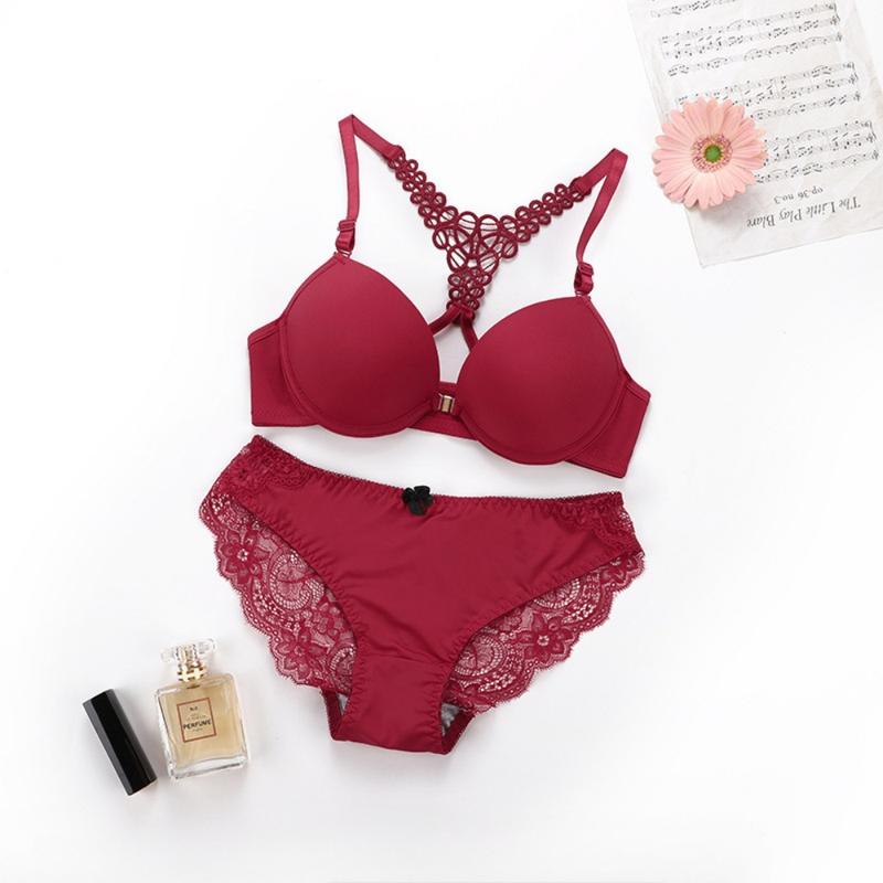 Hot Lace Stitching Bra & Panties, Back Cross Strap Hollow Bra & Panties Lingerie Set, Women's Lingerie & Underwear Womenswear Comfort 3