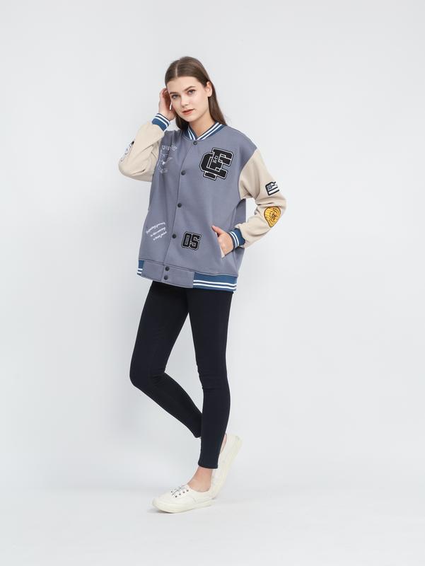 JAKET VARSITY DENIM COMBI CREAM  FLEECE TEBAL FULL BORDIR / VARSITY 05 FULL TAQ ORIGINAL / JAKET BASEBALL UNISEX 2