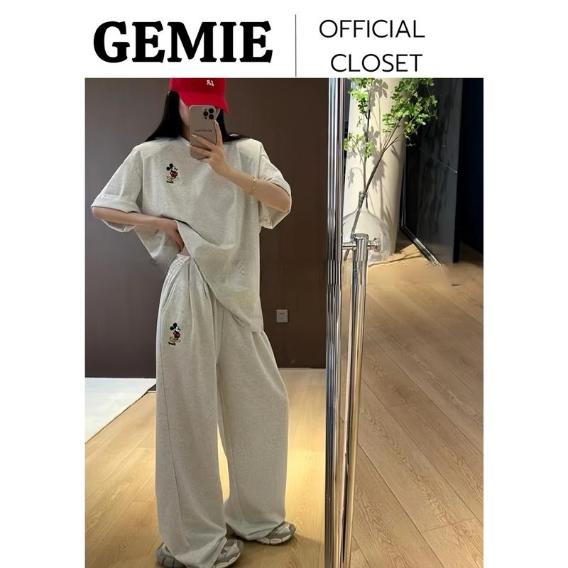 Bộ cộc tay thể thao IN MIC.KEY nam nữ unisex áo cộc mix quần dài xuông trơn basic ulzzang phong cách Hàn Quốc