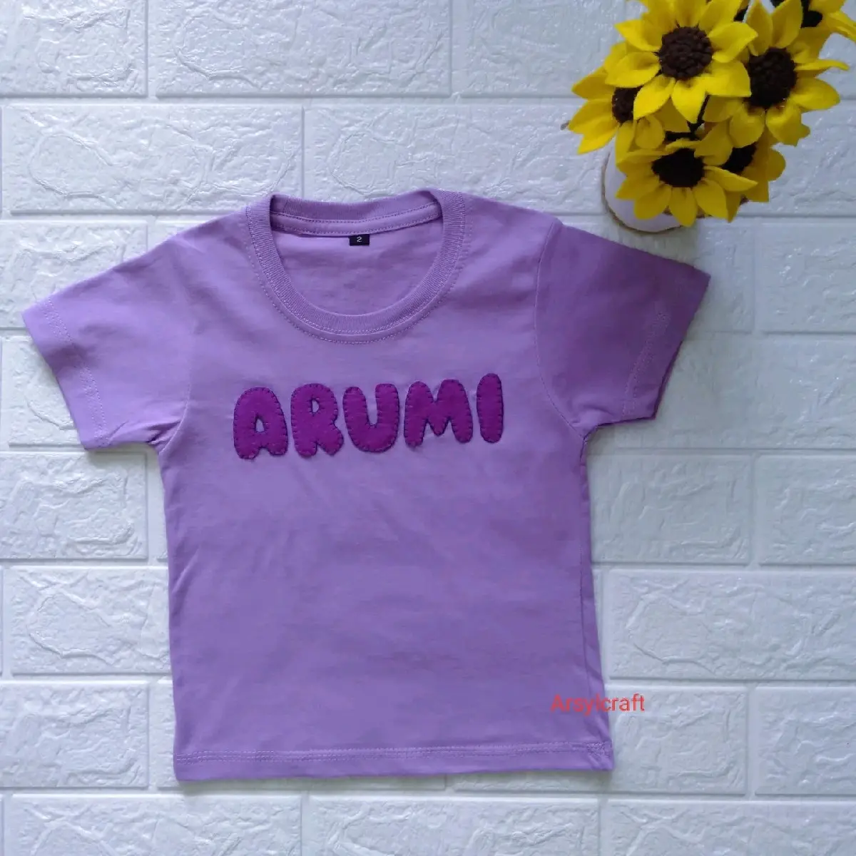 kaos anak free nama untuk anak laki-laki dan perempuan usia 0-13 tahun lengan pendek warna ungu muda bahan Katun